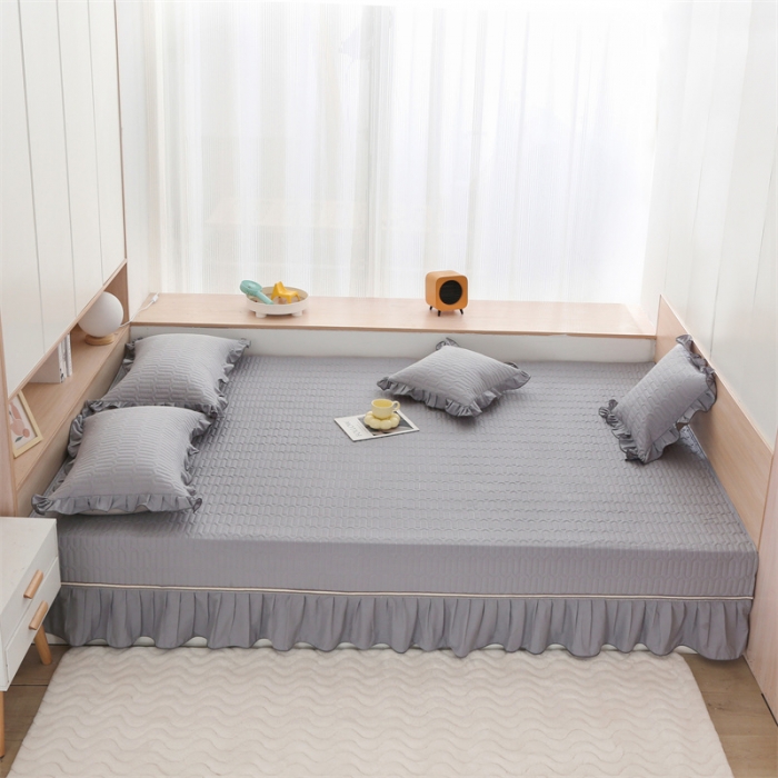 91家纺网 家纺一手货源 找家纺 美优兰 2025新款全棉防滑榻榻米炕垫纯棉床盖三件套 冰岛灰