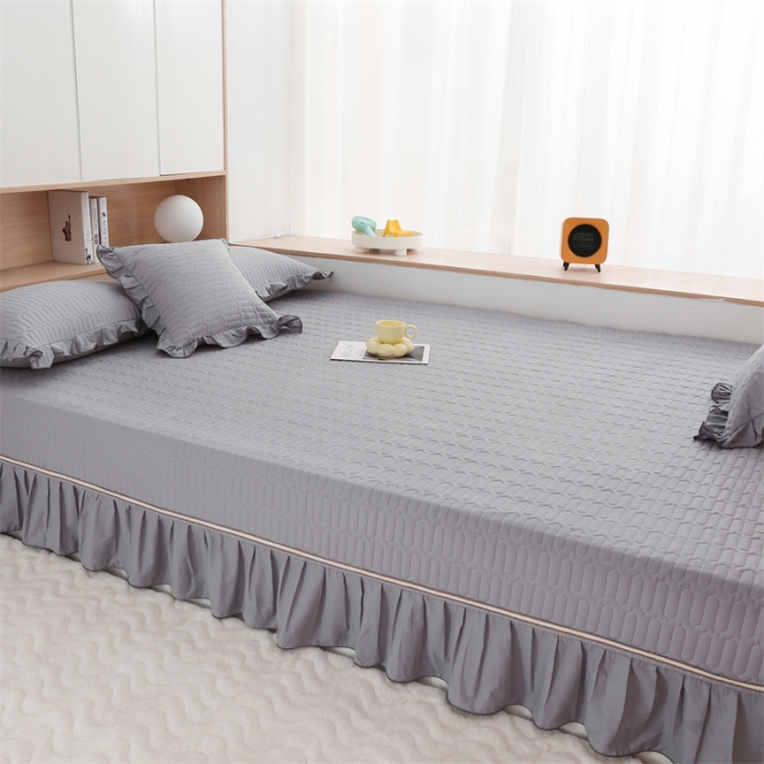 91家纺网 家纺一手货源 找家纺 美优兰 2025新款全棉防滑榻榻米炕垫纯棉床盖三件套 冰岛灰