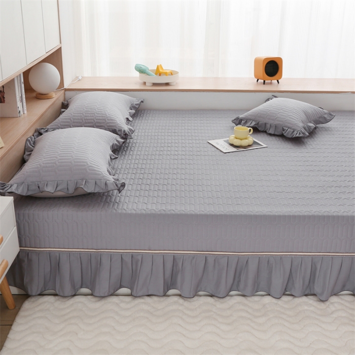 91家纺网 家纺一手货源 找家纺 美优兰 2025新款全棉防滑榻榻米炕垫纯棉床盖三件套 冰岛灰