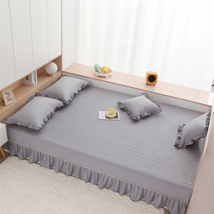 91家纺网 家纺一手货源 找家纺 美优兰 2025新款全棉防滑榻榻米炕垫纯棉床盖三件套 冰岛灰