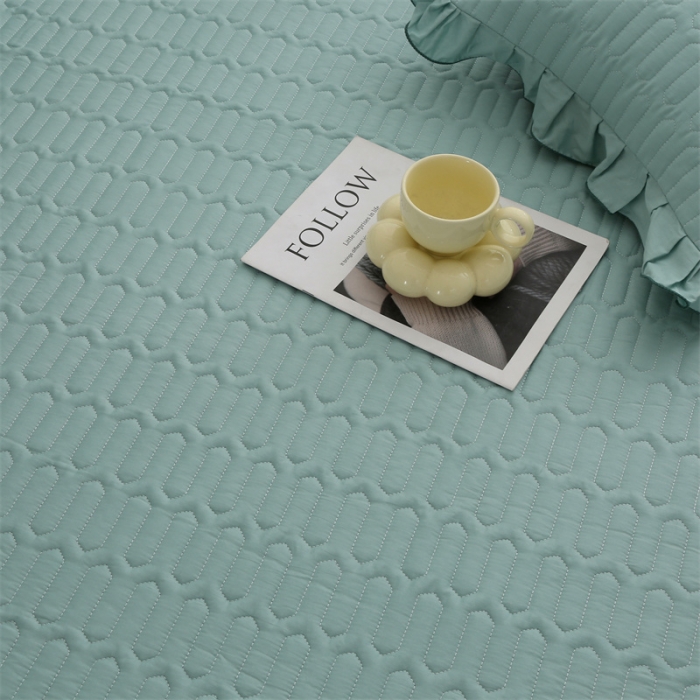 91家纺网 家纺一手货源 找家纺 美优兰 2025新款全棉防滑榻榻米炕垫纯棉床盖三件套 绿波