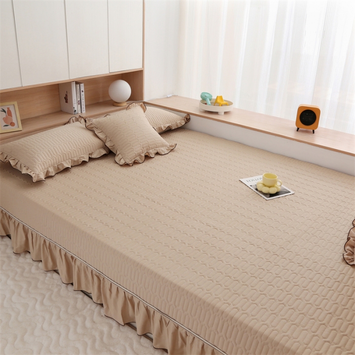 91家纺网 家纺一手货源 找家纺 美优兰 2025新款全棉防滑榻榻米炕垫纯棉床盖三件套 秋香驼