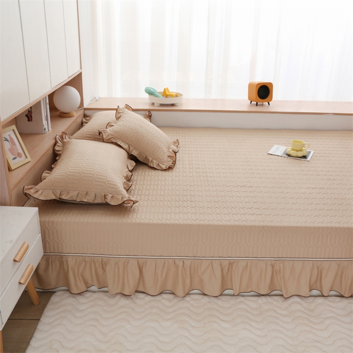 91家纺网 家纺一手货源 找家纺 美优兰 2025新款全棉防滑榻榻米炕垫纯棉床盖三件套 秋香驼