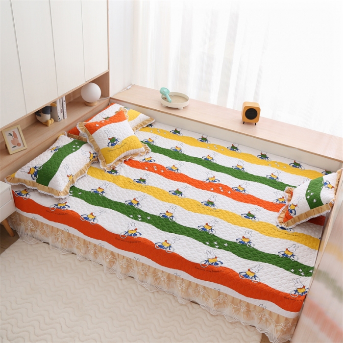 91家纺网 家纺一手货源 找家纺 美优兰 2025新款全棉防滑榻榻米炕垫纯棉床盖三件套 童年时光