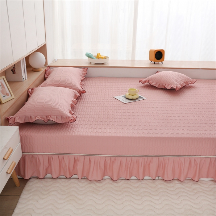 91家纺网 家纺一手货源 找家纺 美优兰 2025新款全棉防滑榻榻米炕垫纯棉床盖三件套 樱桃粉