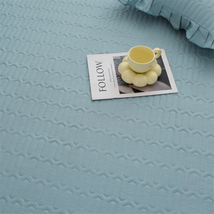 91家纺网 家纺一手货源 找家纺 美优兰 2025新款全棉防滑榻榻米炕垫纯棉床盖三件套 月光蓝