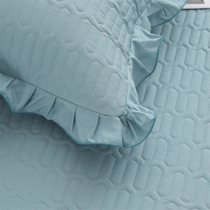 91家纺网 家纺一手货源 找家纺 美优兰 2025新款全棉防滑榻榻米炕垫纯棉床盖三件套 月光蓝