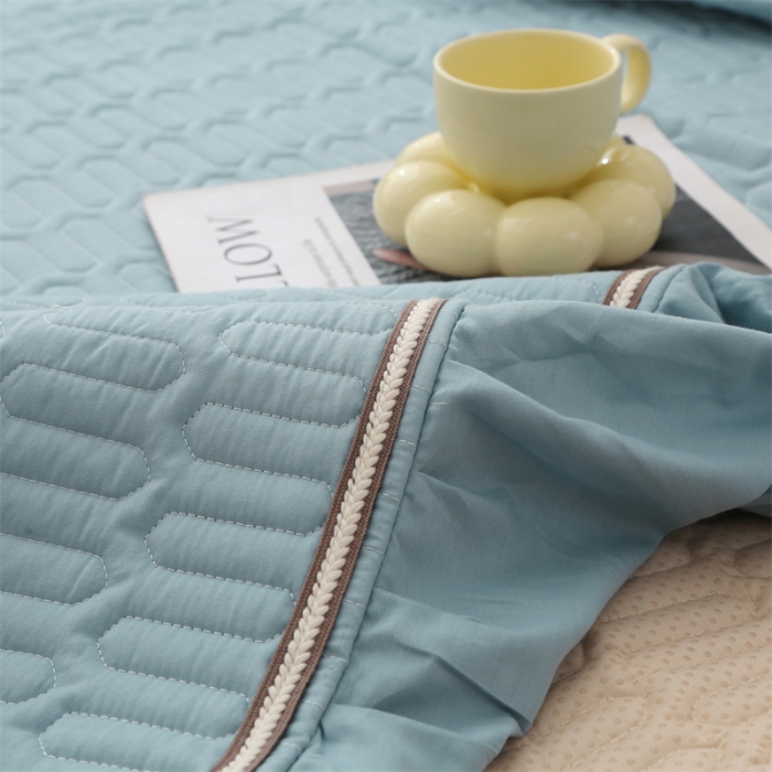 91家纺网 家纺一手货源 找家纺 美优兰 2025新款全棉防滑榻榻米炕垫纯棉床盖三件套 月光蓝