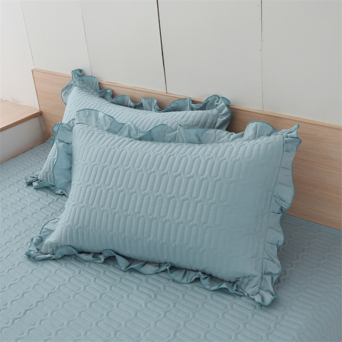 91家纺网 家纺一手货源 找家纺 美优兰 2025新款全棉防滑榻榻米炕垫纯棉床盖三件套 月光蓝