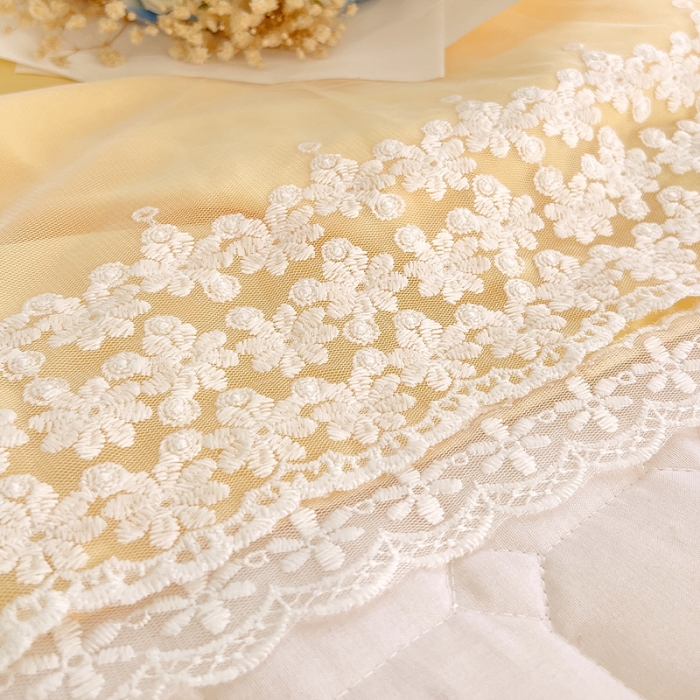 91家纺网 家纺一手货源 找家纺 罗艺轩 2024新款 泡泡纱夹棉床裙白雪公主系列 柠檬黄