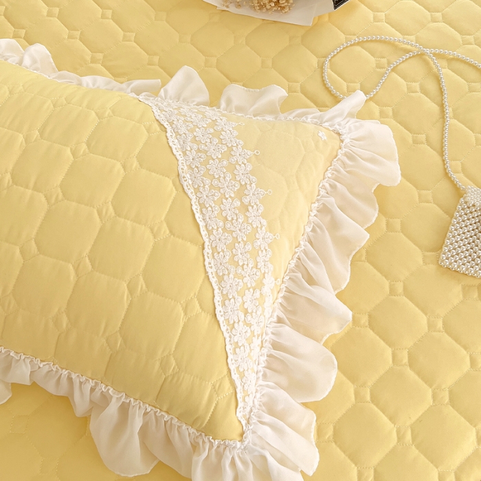 91家纺网 家纺一手货源 找家纺 罗艺轩 2024新款 泡泡纱夹棉床裙白雪公主系列 柠檬黄