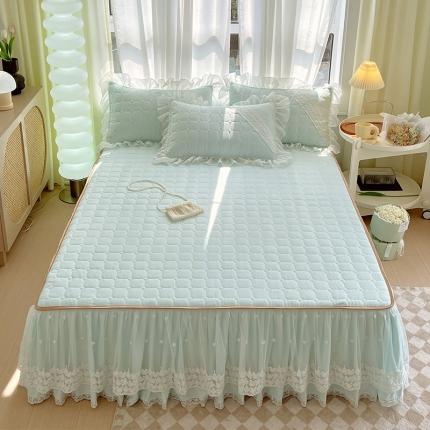 罗艺轩 2024新款 泡泡纱夹棉床裙白雪公主系列 天空蓝