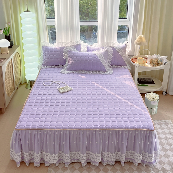 91家纺网 家纺一手货源 找家纺 罗艺轩 2024新款 泡泡纱夹棉床裙白雪公主系列 丁香紫