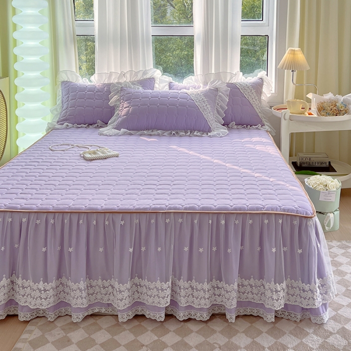 91家纺网 家纺一手货源 找家纺 罗艺轩 2024新款 泡泡纱夹棉床裙白雪公主系列 丁香紫