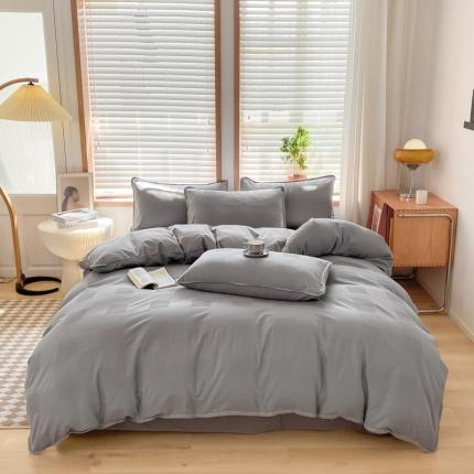 91家纺网 家纺一手货源 找家纺 2023新款A类60S水洗棉提花华夫格三角针纯棉系列四件套 高级灰