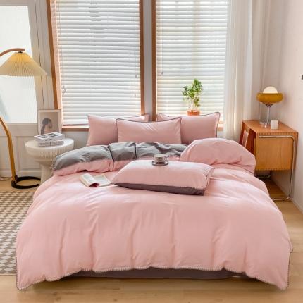 91家纺网 家纺一手货源 找家纺 2023新款A类60S水洗棉提花华夫格三角针纯棉系列四件套 玉粉