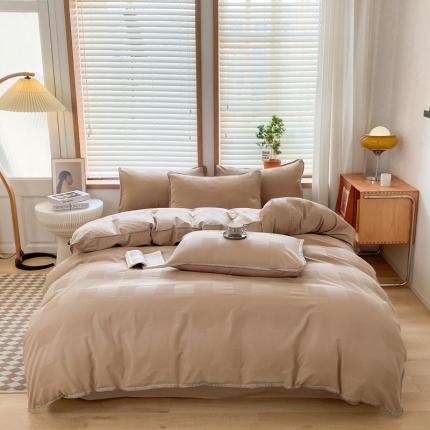 91家纺网 家纺一手货源 找家纺 （总）2023新款A类60S水洗棉提花华夫格三角针纯棉系列四件套