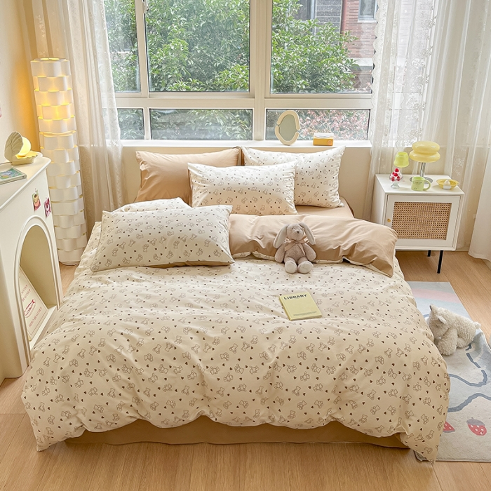 91家纺网 家纺一手货源 找家纺 柠馨 2023新款 13376全棉印花三件套学生季三件套 爱心小熊