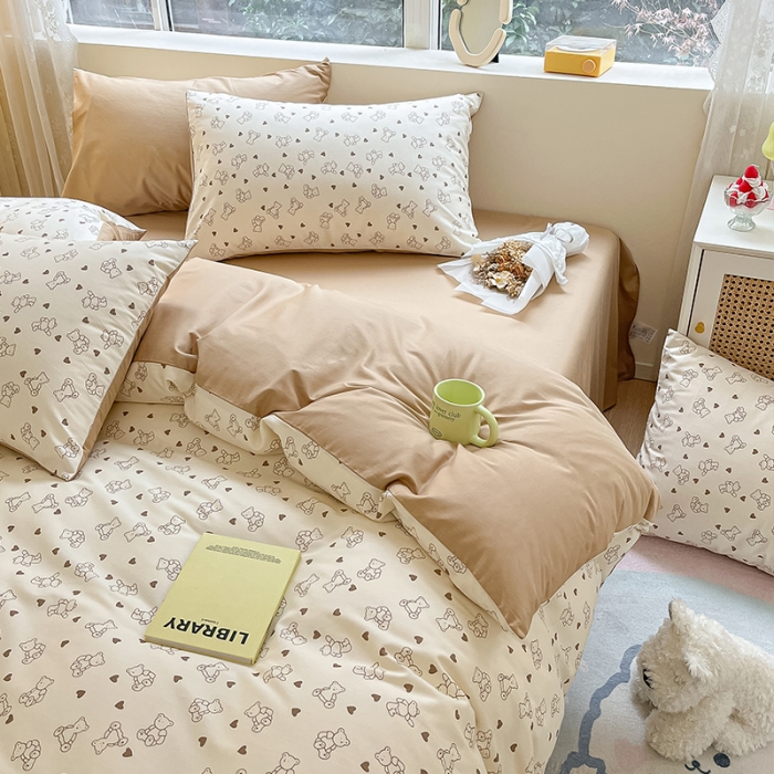 91家纺网 家纺一手货源 找家纺 柠馨 2023新款 13376全棉印花三件套学生季三件套 爱心小熊