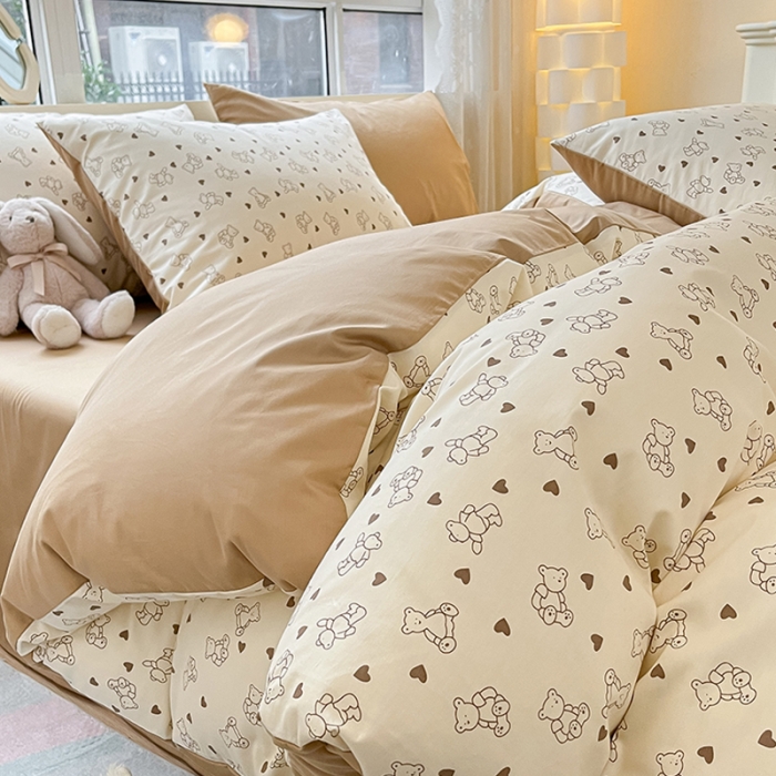 91家纺网 家纺一手货源 找家纺 柠馨 2023新款 13376全棉印花三件套学生季三件套 爱心小熊