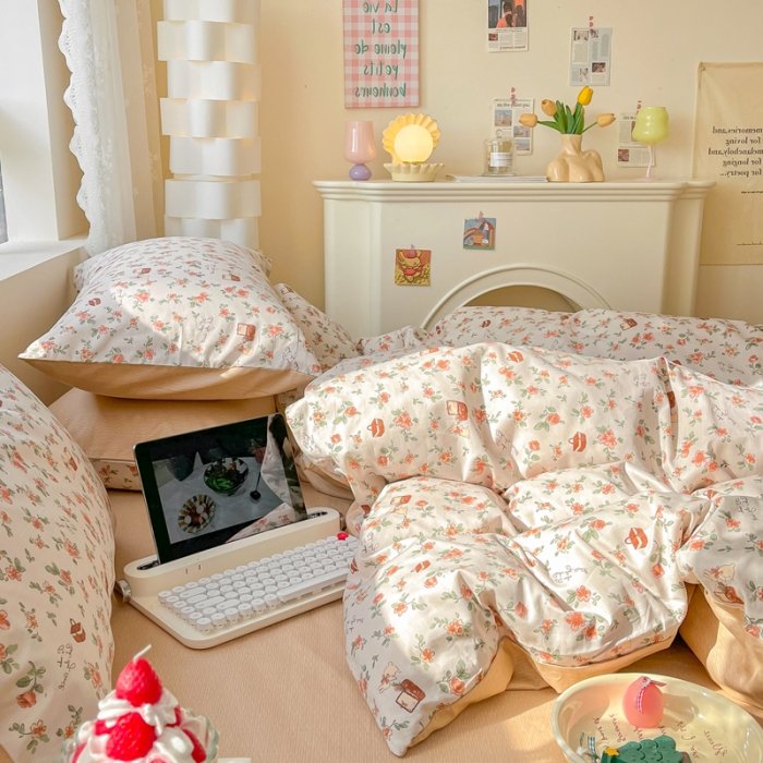 91家纺网 家纺一手货源 找家纺 柠馨 2023新款 13376全棉印花三件套学生季三件套 田园兔