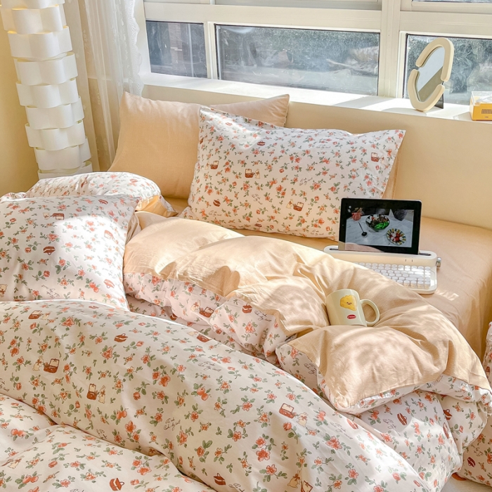 91家纺网 家纺一手货源 找家纺 柠馨 2023新款 13376全棉印花三件套学生季三件套 田园兔