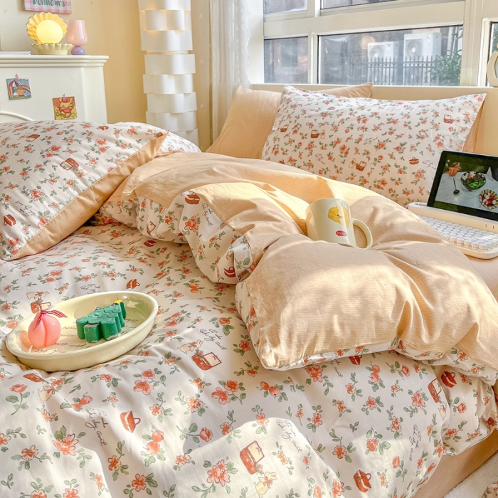 91家纺网 家纺一手货源 找家纺 柠馨 2023新款 13376全棉印花三件套学生季三件套 田园兔