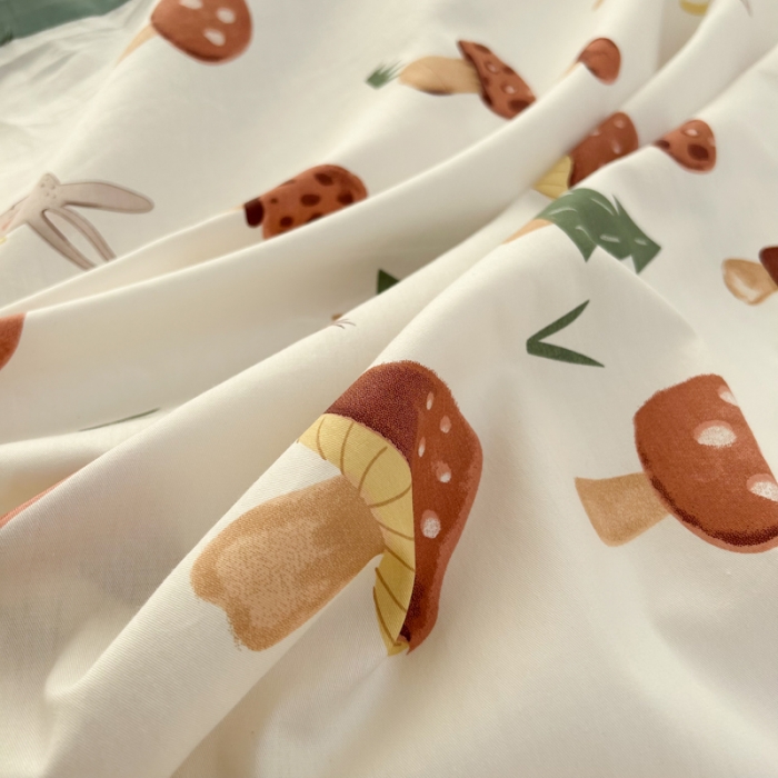 91家纺网 家纺一手货源 找家纺 柠馨 2023新款 13376全棉印花三件套学生季三件套 蘑菇林