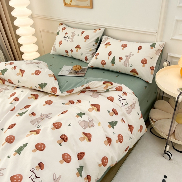 91家纺网 家纺一手货源 找家纺 柠馨 2023新款 13376全棉印花三件套学生季三件套 蘑菇林