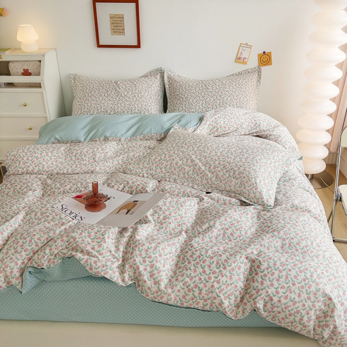 91家纺网 家纺一手货源 找家纺 柠馨 2023新款 13376全棉印花三件套学生季三件套 繁花