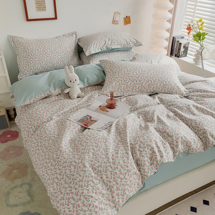 91家纺网 家纺一手货源 找家纺 柠馨 2023新款 13376全棉印花三件套学生季三件套 繁花