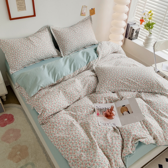 91家纺网 家纺一手货源 找家纺 柠馨 2023新款 13376全棉印花三件套学生季三件套 繁花