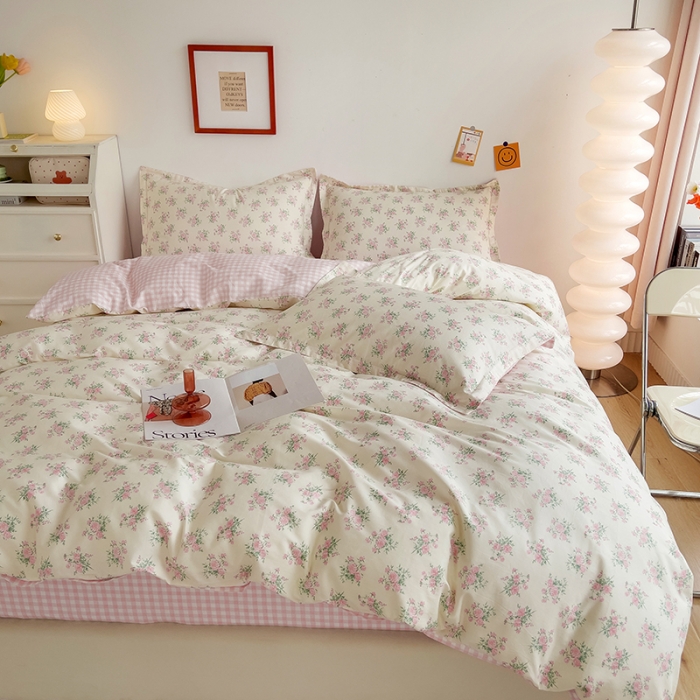 91家纺网 家纺一手货源 找家纺 柠馨 2023新款 13376全棉印花三件套学生季三件套 花语