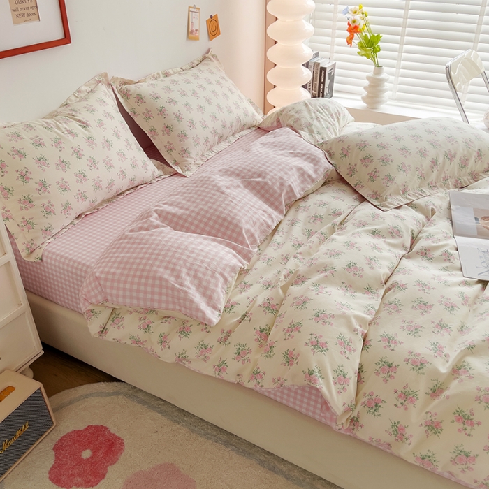 91家纺网 家纺一手货源 找家纺 柠馨 2023新款 13376全棉印花三件套学生季三件套 花语