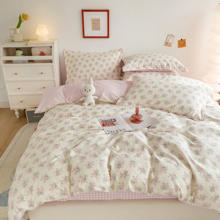 91家纺网 家纺一手货源 找家纺 柠馨 2023新款 13376全棉印花三件套学生季三件套 花语