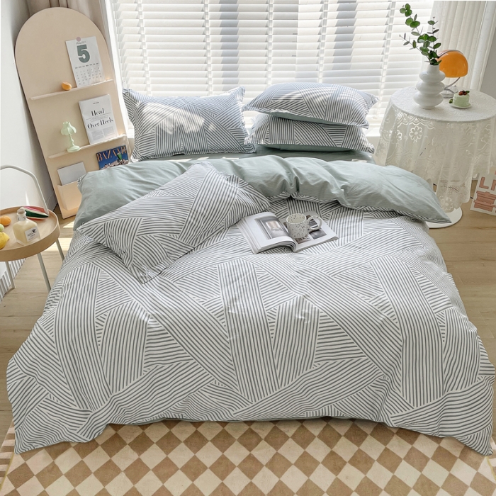 91家纺网 家纺一手货源 找家纺 柠馨 2023新款 13376全棉印花三件套学生季三件套 编织生活-绿