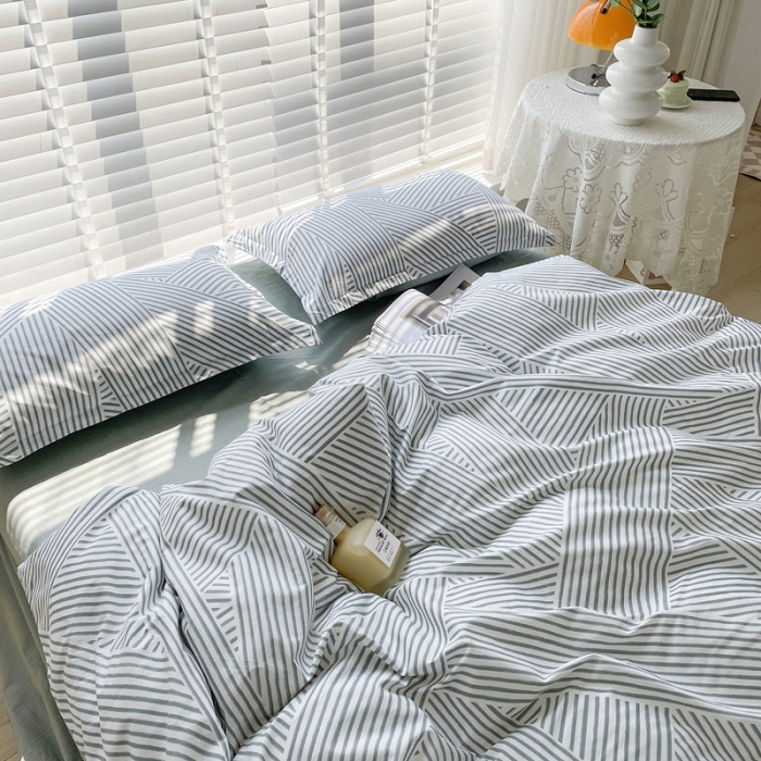 91家纺网 家纺一手货源 找家纺 柠馨 2023新款 13376全棉印花三件套学生季三件套 编织生活-绿