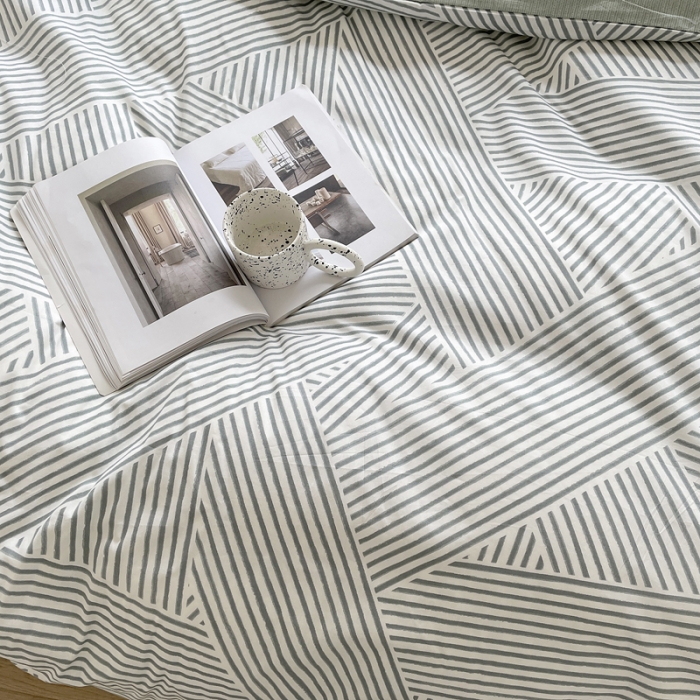 91家纺网 家纺一手货源 找家纺 柠馨 2023新款 13376全棉印花三件套学生季三件套 编织生活-绿