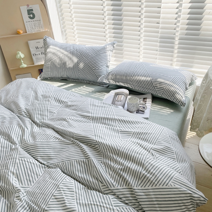 91家纺网 家纺一手货源 找家纺 柠馨 2023新款 13376全棉印花三件套学生季三件套 编织生活-绿