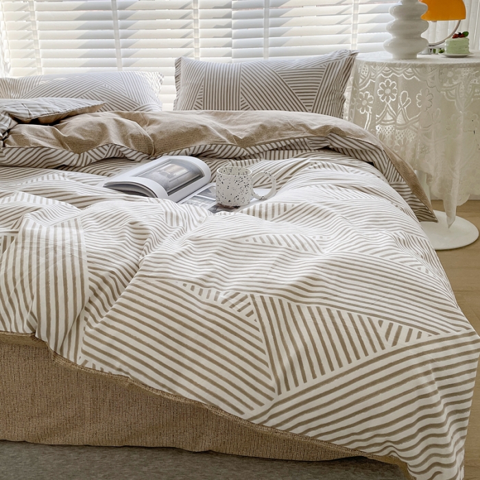 91家纺网 家纺一手货源 找家纺 柠馨 2023新款 13376全棉印花三件套学生季三件套 编织生活-咖