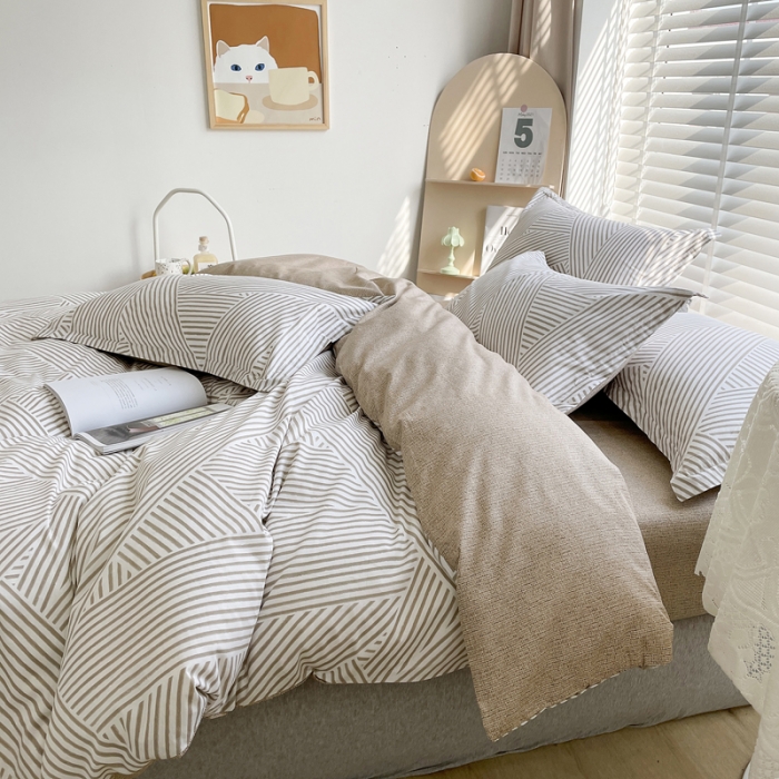 91家纺网 家纺一手货源 找家纺 柠馨 2023新款 13376全棉印花三件套学生季三件套 编织生活-咖