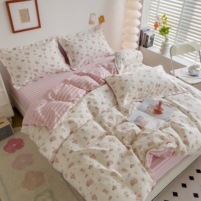 91家纺网 家纺一手货源 找家纺 柠馨 2023新款 13376全棉印花三件套学生季三件套 彩虹考拉