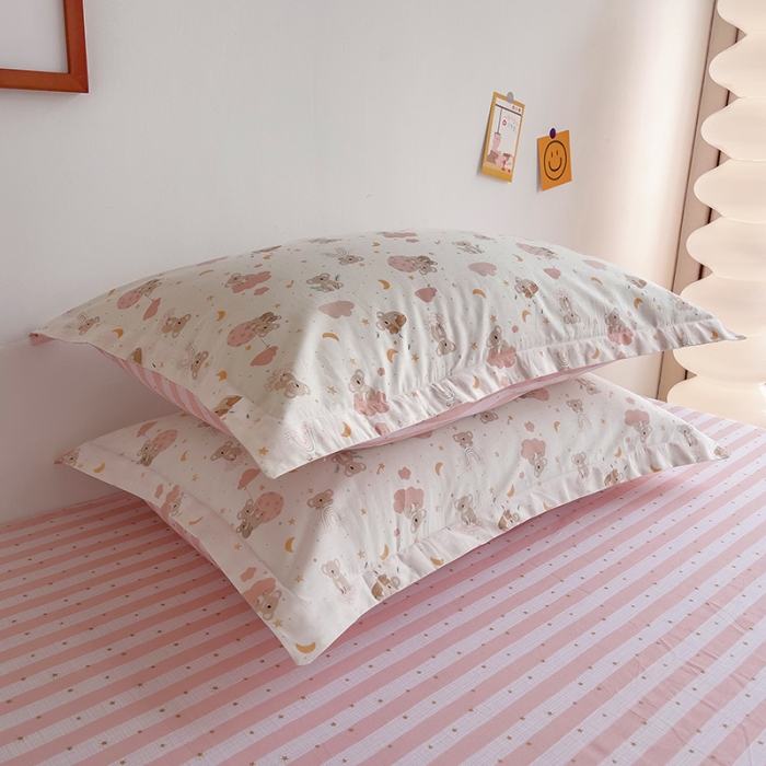 91家纺网 家纺一手货源 找家纺 柠馨 2023新款 13376全棉印花三件套学生季三件套 彩虹考拉