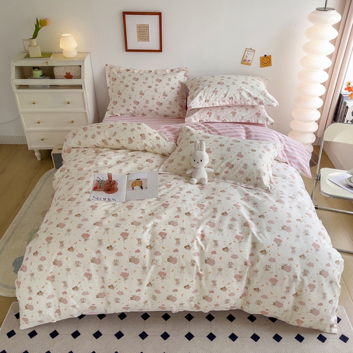 91家纺网 家纺一手货源 找家纺 柠馨 2023新款 13376全棉印花三件套学生季三件套 彩虹考拉