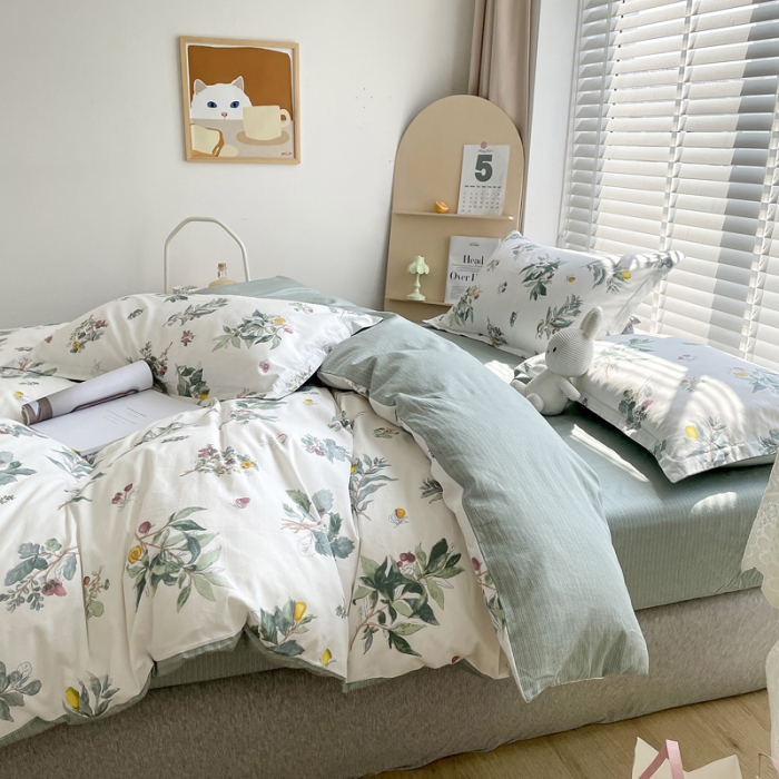 91家纺网 家纺一手货源 找家纺 柠馨 2023新款 13376全棉印花三件套学生季三件套 静叶