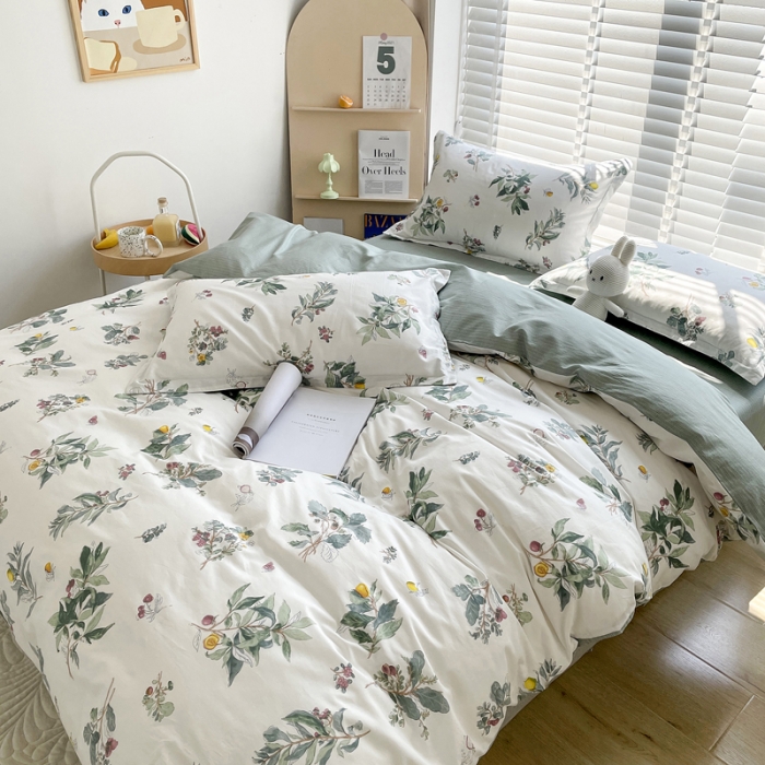 91家纺网 家纺一手货源 找家纺 柠馨 2023新款 13376全棉印花三件套学生季三件套 静叶