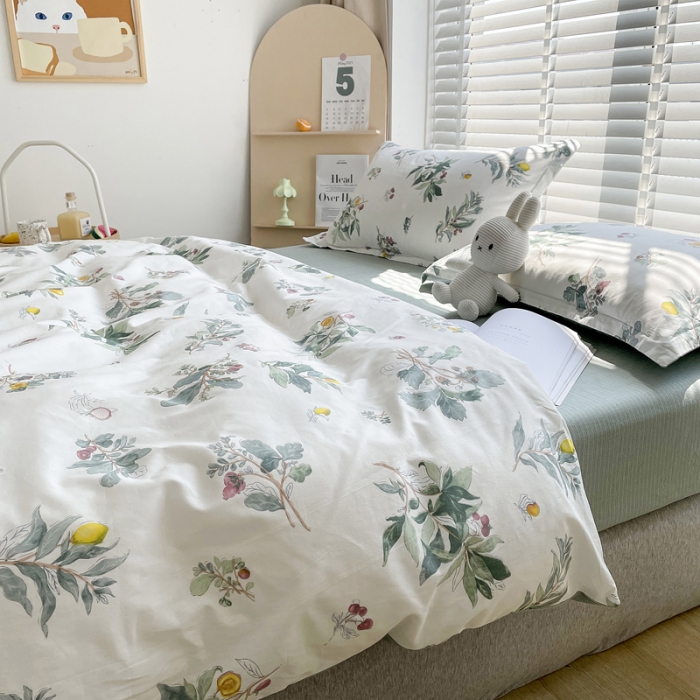 91家纺网 家纺一手货源 找家纺 柠馨 2023新款 13376全棉印花三件套学生季三件套 静叶