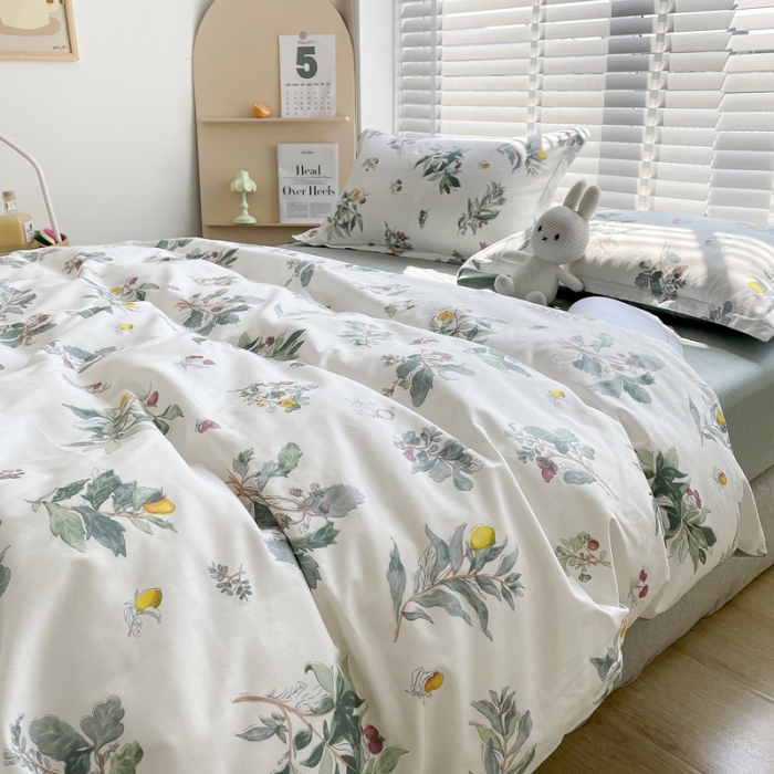 91家纺网 家纺一手货源 找家纺 柠馨 2023新款 13376全棉印花三件套学生季三件套 静叶