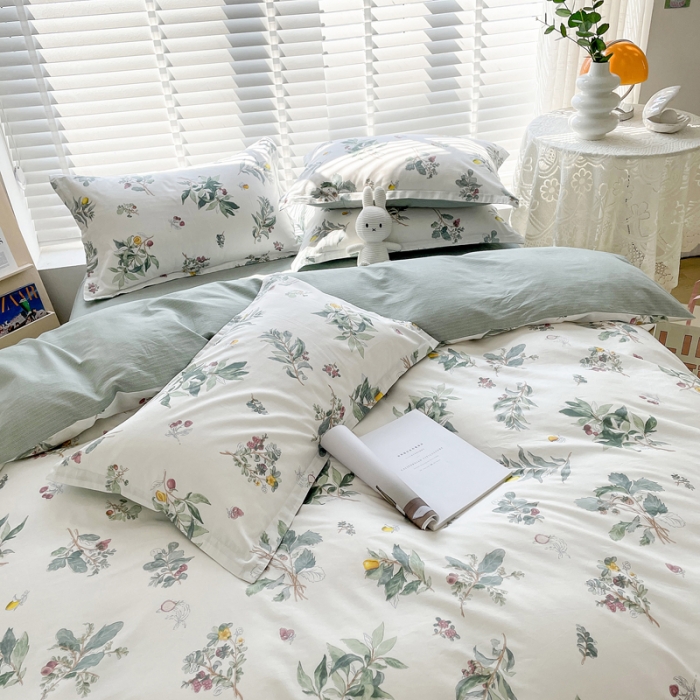 91家纺网 家纺一手货源 找家纺 柠馨 2023新款 13376全棉印花三件套学生季三件套 静叶