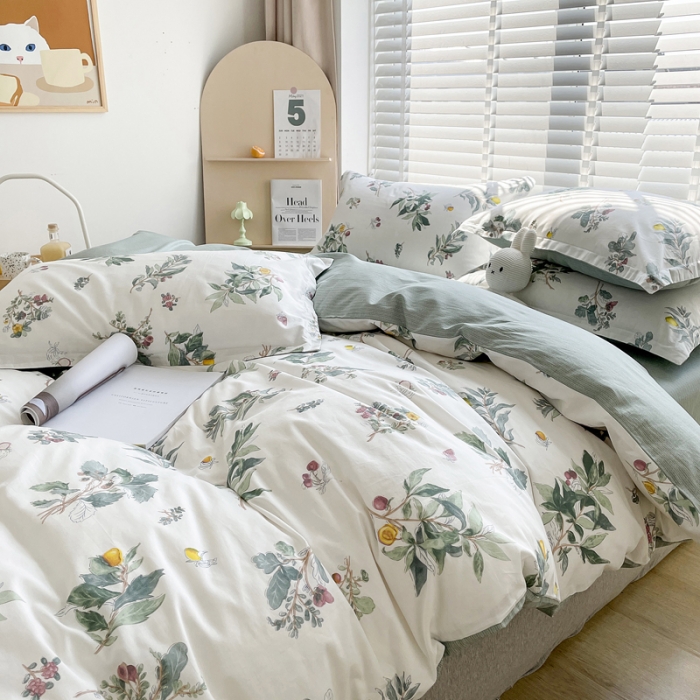 91家纺网 家纺一手货源 找家纺 柠馨 2023新款 13376全棉印花三件套学生季三件套 静叶